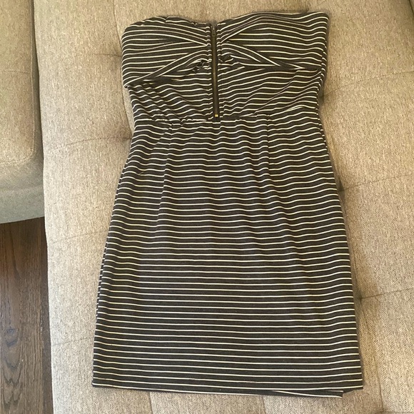 Grey/cream striped strapless dress - Picture 1 of 2